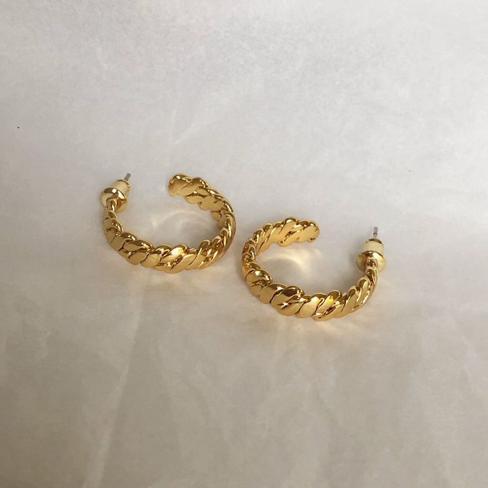 18K Thick Gold Plated Delicate Weaved Rope Earrings - Picture 10 of 10